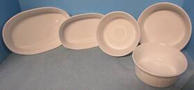 F-16-6 Corningware Corning Ware French White Round And Oval Bakers Individual Casserole 5 Pc No Lids