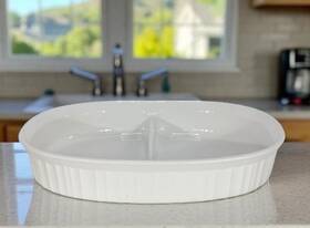 Mc-6-b Corningware French White Divided Oval Casserole Dish 1.8l Bake Cook Pan