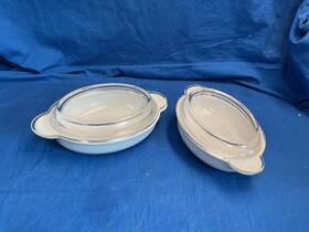 P14b Corningware 2 Corning White Oval 14-oz Casserette Au Gratin Dishes With Glass Lids Euc