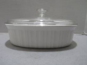 Qt-f-2-b Corningware Vtg French White Oval Casserole Dish With Lid 2.5 Qt-f-2-b Corningware Vtg French White Oval Casserole Dish With Lid 2.5