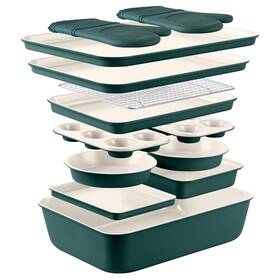 Country Kitchen 729016723368 Nonstick Stackable Bakeware Set - Durable Easy Release Baking Sage 13 Pcs