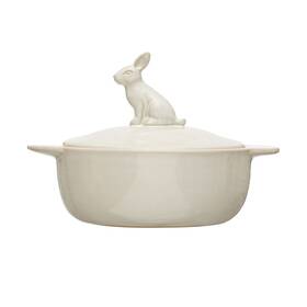 Creative Co-op 191009541998 Stoneware Bake Pan With Lid And Decorative Rabbit White