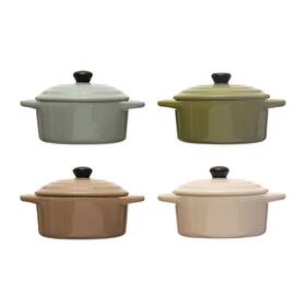 Creative Co-op 191009587644 Stoneware Mini Bake Pans With Lids Set Of 4 Colors Baker Multi
