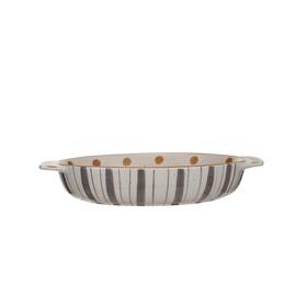Creative Co-op 191009649762 1.75 Quart Stoneware Oval Baking Dish With Dot Pattern Mustard And Grey