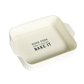 Creative Co-op 191009673118 Stoneware Baker With Good Food Comes To Those Who Bake It White