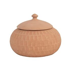 Creative Co-op Carved Handmade Terra-cotta Lid Jar 8inch L X With 6inch H Terracotta