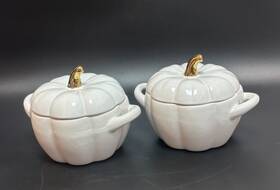 Crofton 061463719584 Ceramic Mini Pumpkin Casserole Dish Set Of 2 0.4 Qt White