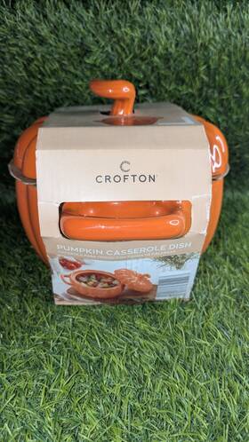 Crofton 061463721297 New 2 Quart Large Pumpkin Stoneware Casserole Dish With Lid Oven Safe To 450 Crofton 061463721297 New 2 Quart Large Pumpkin Stoneware Casserole Dish With Lid Oven Safe To 450
