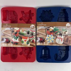 Crofton 099100130492 Holiday Silicone Bakeware Bell Stocking Snowman/flake Tree Gingerbread