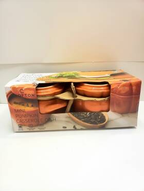 Crofton 099100316384 Mini Pumpkin Casserole Dishes With Lids Orange Nib .4 Quart Oven Safe A12 Crofton 099100316384 Mini Pumpkin Casserole Dishes With Lids Orange Nib .4 Quart Oven Safe A12