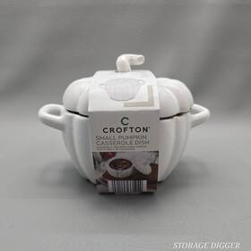 851668 Crofton New 2025 Small White Pumpkin Casserole Dish Handles 0.8 Qt Oven Safe