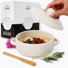 Cypress Sunrise 850034848181 Brie Baker With Lid And Spreader - White Ceramic Baking Dish For Cheese Bake