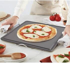K50930285000 Dash Alex 14 Inch Square Pizza Stone Ceramic Stoneware Stainless Support Handles