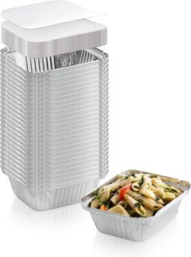 43234-669 Dcs Deals Inc. 50-pack Heavy Duty Disposable Aluminum Oblong Foil Pans With Lid Covers 100%