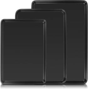Dee-8976us Deedro Baking Sheet Pan Set Of 3 Commercial Cookie Sheets For Large Black