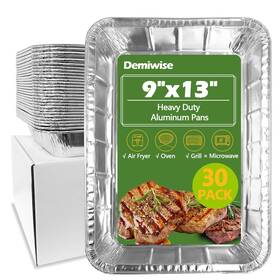 Demiwise 840322311992 Thickened 30 Pack Heavy Duty Aluminum Pans 13x9 Foil Disposabl