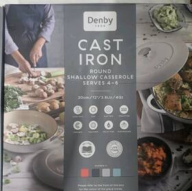 Cinc-581 Denby Dutch Oven 4 Quart Casserole Dish Cast Iron Cookware Dishwasher Safe Round Lid
