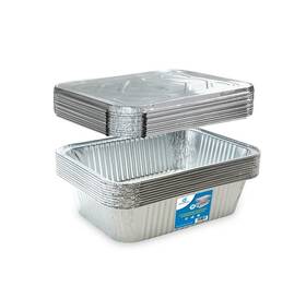 Diplastible 079908407907 Oblong Disposable Aluminum Pans With Lids - 10 Pack 8.5 X 6 2.5 In 5-lb P