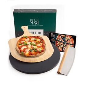 Dolce Mare Pizza Stone Black In Set Incl. Wooden Slider And Cutter Dolce Mare Pizza Stone Black In Set Incl. Wooden Slider And Cutter
