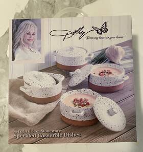 Del1123 Dolly 4pc 6.5oz Round Stoneware Speckled Casserole Dishes With Lids