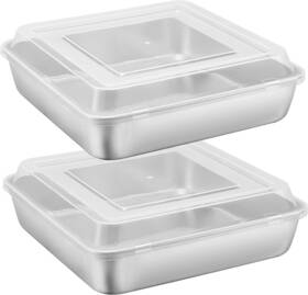 E-far 313016184146 9 Inch Square Cake Pan With Lid 9x9 Baking Brownie Pans Stainless Steel B