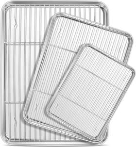 E-far 313037516506 Baking Sheet And Cooling Rack Set 3 Pans Racks 16/12.5/9.3 Inch