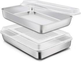 E-far 445012216200 Stainless Steel Baking Pan With Lid 12 X 9 2 Inch Rectangle Sheet Cak