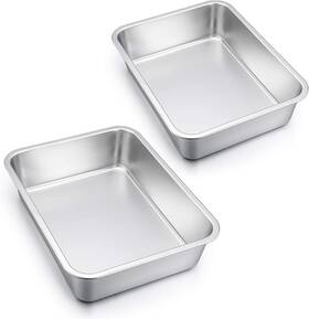 E-far 705353265426 Lasagna Pan Set Of 2 Deep Stainless Steel Baking Pans 12.75 X10 X3.2 Inc