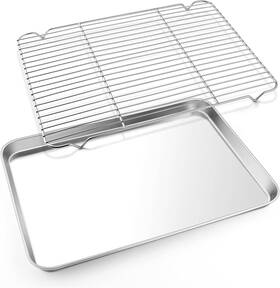 E-far 744759133052 Cookie Sheet With Rack Set Half Baking Pan For Oven Cooking 18 Inch X13