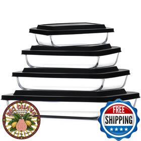 B0d7jt84hh Eatex 8-piece Deep Glass Casserole Dishes With Lids Oven/freezer/dishwasher Safe