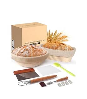 Ecomerr 850043147060 9 Inch Banneton Bread Proofing Basket Set Of 2 Round And Oval Rattan Sourdough St
