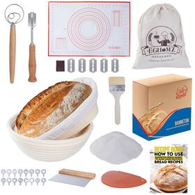 Eghomz 860004715818 17 Pieces Banneton Bread Proofing Basket Set - 9 Inch Round And 10 Oval Eghomz 860004715818 17 Pieces Banneton Bread Proofing Basket Set - 9 Inch Round And 10 Oval