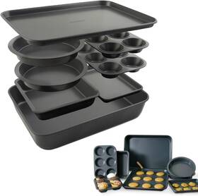 Eb-402 Elbee Home Set Of 8 Durable Non-stick Carbon Steel Baking Variety Pack Gray