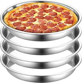 Elsjoy 711181098570 4 Pack 13 Inch Stainless Steel Deep Pizza Pan Large Round Baking P
