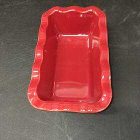 6176 Emile Henry Mini Loaf Pan Red With Pine Cones Ruffled Baking Dish Used