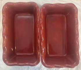 6184 Emile Henry Set 2 Vtg Loaf Pan Scalloped Edge Baking Dishes France Red
