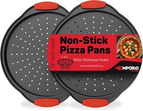 Emporio Kitchen 850070311205 Non-stick Pizza Pan With Silicone Handle 2 Pack 13 Inch Round Carbon Steel Tray