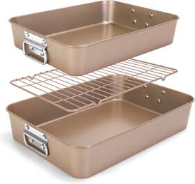 S0025846 Esofficce Roasting Pans With Handles Bakeware Nonstick Steel Roaster Flat Rack Pan