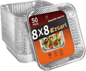 Ez2408-50 Ezsart Aluminum Pans 8x8-50 Pack Disposable Baking 8 Inch Square Tin Fo Ez2408-50 Ezsart Aluminum Pans 8x8-50 Pack Disposable Baking 8 Inch Square Tin Fo