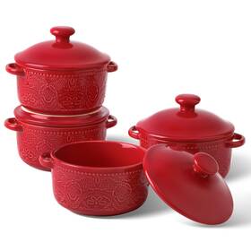 10104 Fe Fun Elements Mini Cocotte Set 10 Oz Small Casserole Dishes With Lids Ceramic Kitchen Cas