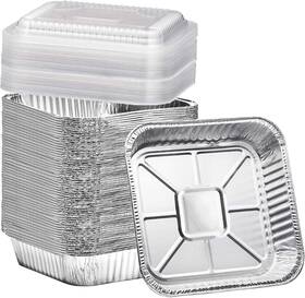 Find-23035 Findful 35 Pack 8x8 Square Aluminum Baking Cake Pans With Clear Plastic Lids - Foil P