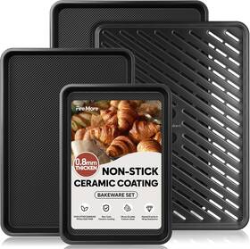 Fire More 445029543504 Nonstick Cookie Sheets For Baking With Cooling Rack Set Of 4 0.8mm Thick Heavy