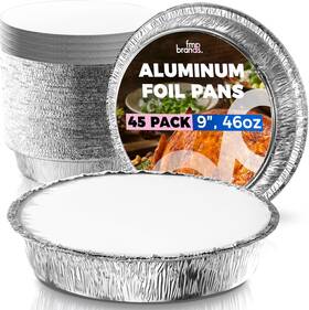 300089 Fit Meal Prep 45 Pack 9 Inch Round Aluminum Foil Pans With Lids Oven Freezer Safe Disposable