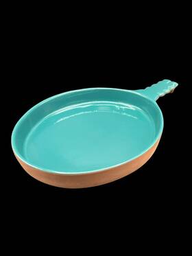 Fbp-2 Frankoma Pottery Usa Baking Tart Pan Dish Teal Terracotta High Gkoss Oval