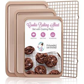 Bk-03-gold Friends On Trend 3 Cookie Sheets For Baking Cooling Rack Non Stick Sheet Set With Co
