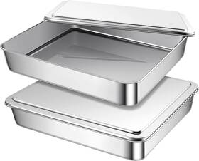 Huq-funnymoom-2804 Funnymoom 2 Sets Stainless Steel Cake Pan With Lid Baking Dish 9 X11 Inches Silver