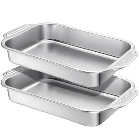 Huq-funnymoom-3002 Funnymoom 2 Pcs Stainless Steel Cake Pan Rectangle Sheet Baking Bakeware For Fish C