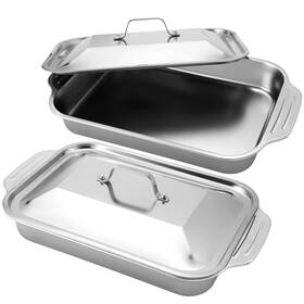 Huq-funnymoom-3033 Funnymoom 2 Sets Stainless Steel Lasagna Baking Pan With Lid 9 X 13 Inch Deep Rectangle Huq-funnymoom-3033 Funnymoom 2 Sets Stainless Steel Lasagna Baking Pan With Lid 9 X 13 Inch Deep Rectangle