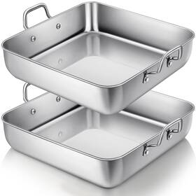 Huq-funnymoom-4745 Funnymoom 2 Pcs 8 Inch X Square Baking Pan Stainless Steel Cake With Handles Nonstic