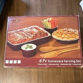 Jc-35646-6gb Fusion Gourmet 6-piece Stoneware Serving Set Pie Dish Baking Ramekins
